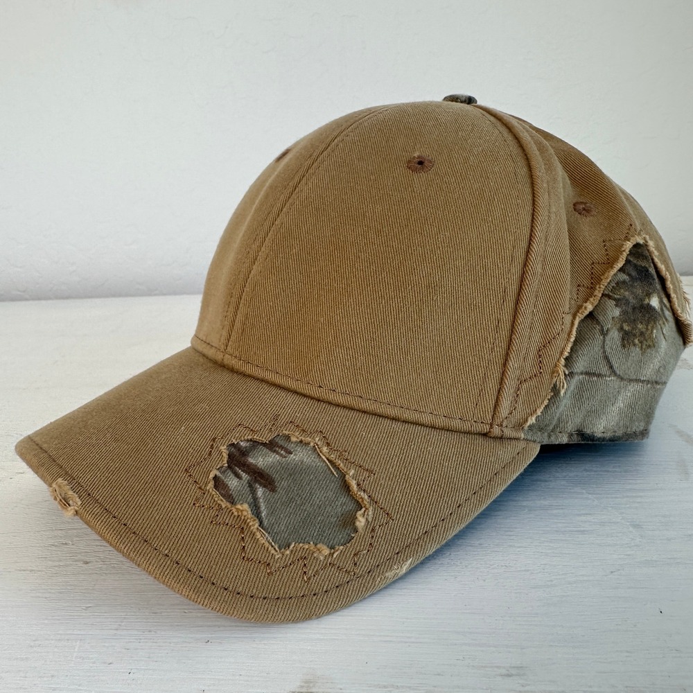 OC Baseball Cap Mens OSFM Tan Distressed Camo Hook and Loop Strapback